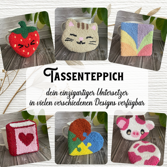 Farbenfrohe Tassenteppiche in verschiedenen Designs