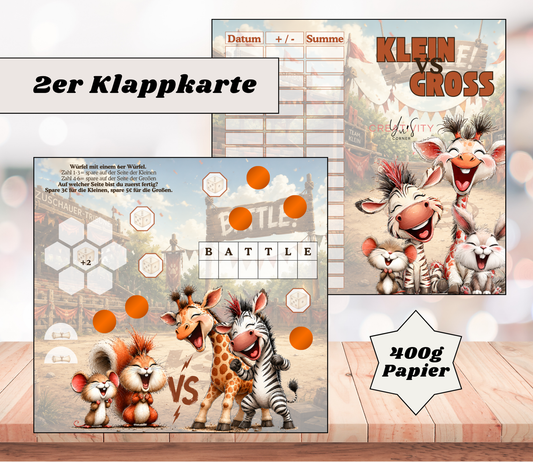 Sparchallenge „Klein VS Groß" Zweier-Klappkarte, A6, 400g Papier