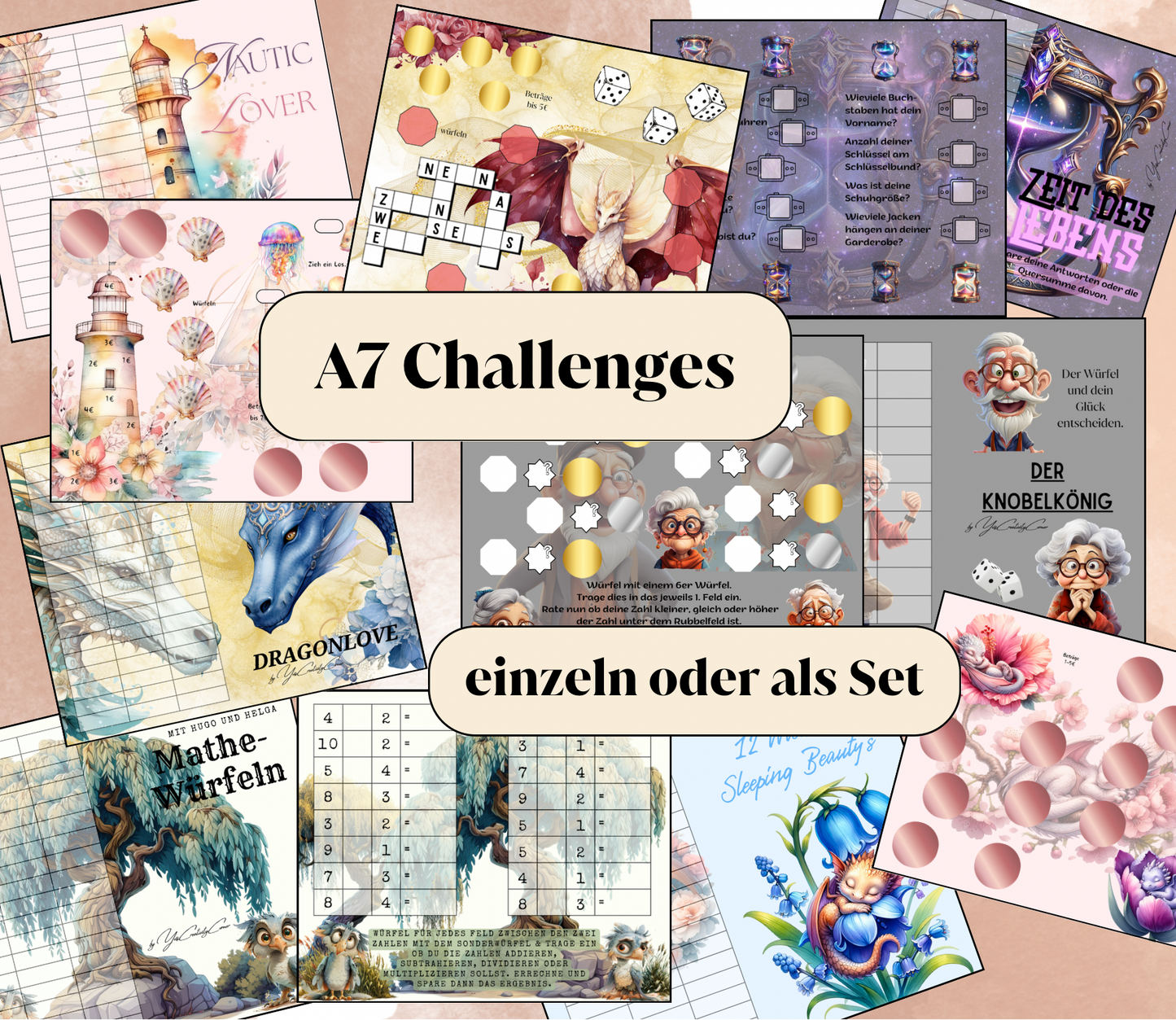 A7 Sparchallenges „Bestseller", einzeln oder als Set, Papier 250g