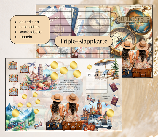 Sparchallenge "Girlstrip" Triple-Klappkarte, A6, Papier 250g