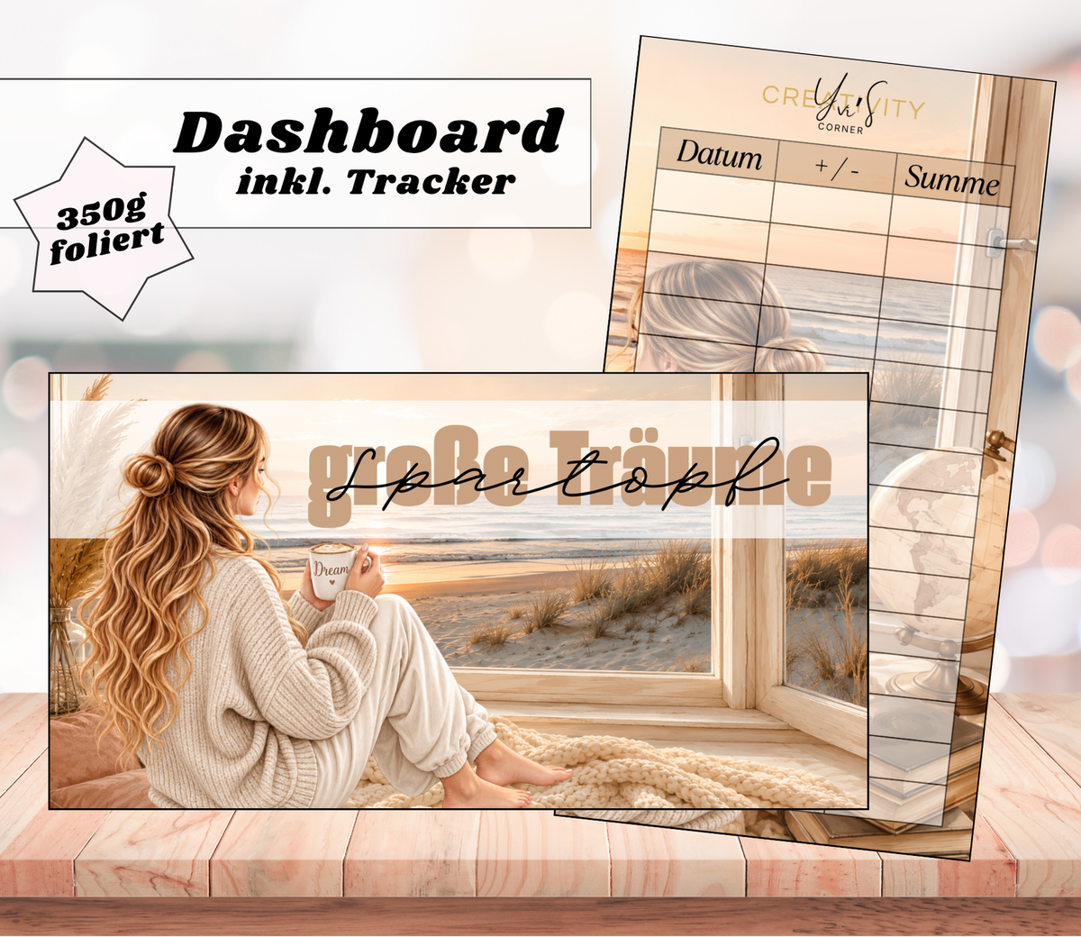Dashboards Sparziel-Tracker A6 – matt foliert, abwischbar, 350g Papier