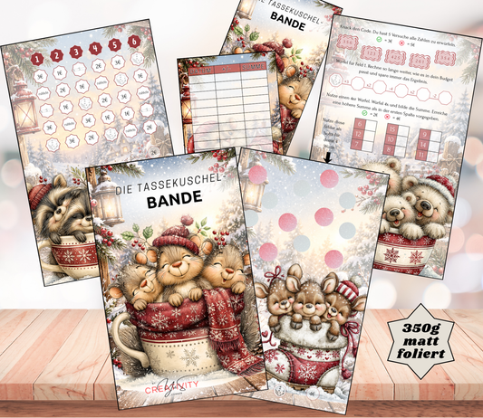 Sparchallenge-Set "die Tassenkuschelbande - Winteredition", gelocht und matt foliert für A6, Papier 350g
