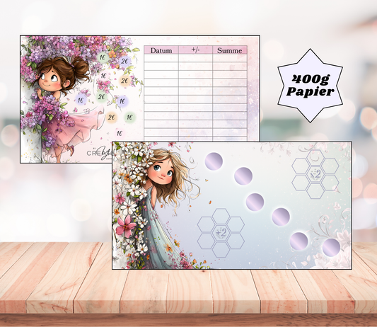 Sparchallenge "Blütenmädchen", A6, Papier 400g