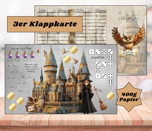 Sparchallenge "Schule der Zauberer" Dreier-Klappkarte, A6
