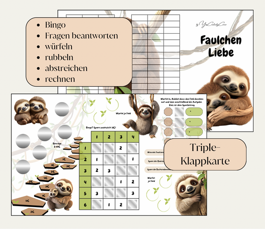 Sparchallenge "Faulchen-Liebe" B-Ware Triple-Klappkarte, A6, Papier 250g