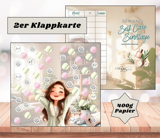 Sparchallenge "52 Wochen - Self Care Sonntage" Zweier-Klappkarte, A6, 400g Papier