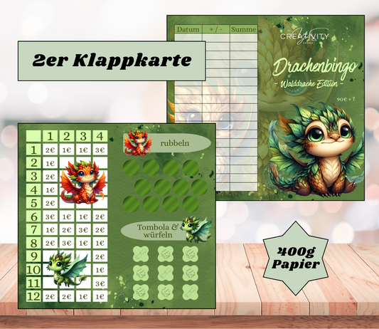Sparchallenge „Drachenbingo - Walddrache" Zweier-Klappkarte, A6, 400g Papier