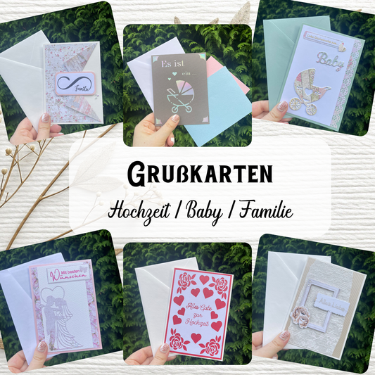 Handgemachte Grußkarten - Hochzeit / Baby / Familie
