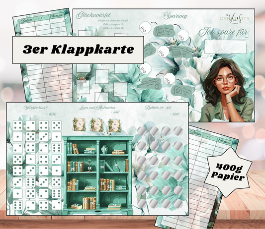 Sparchallenge "Ich spare für…" Triple-Klappkarte, A6, 400g Papier