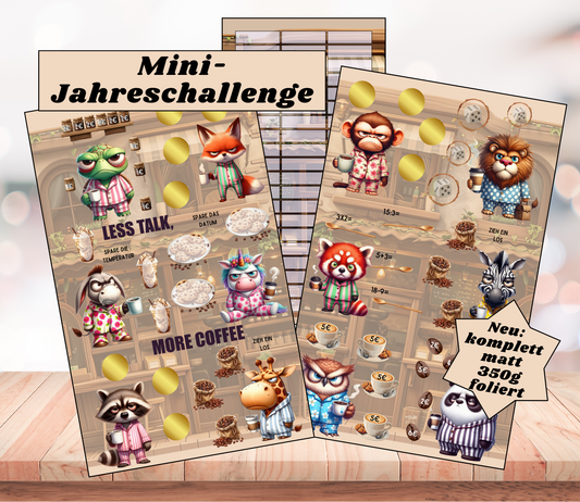Mini-Jahreschallenge "Less talk, more Coffee", gelocht und matt foliert für A6, Papier 350g