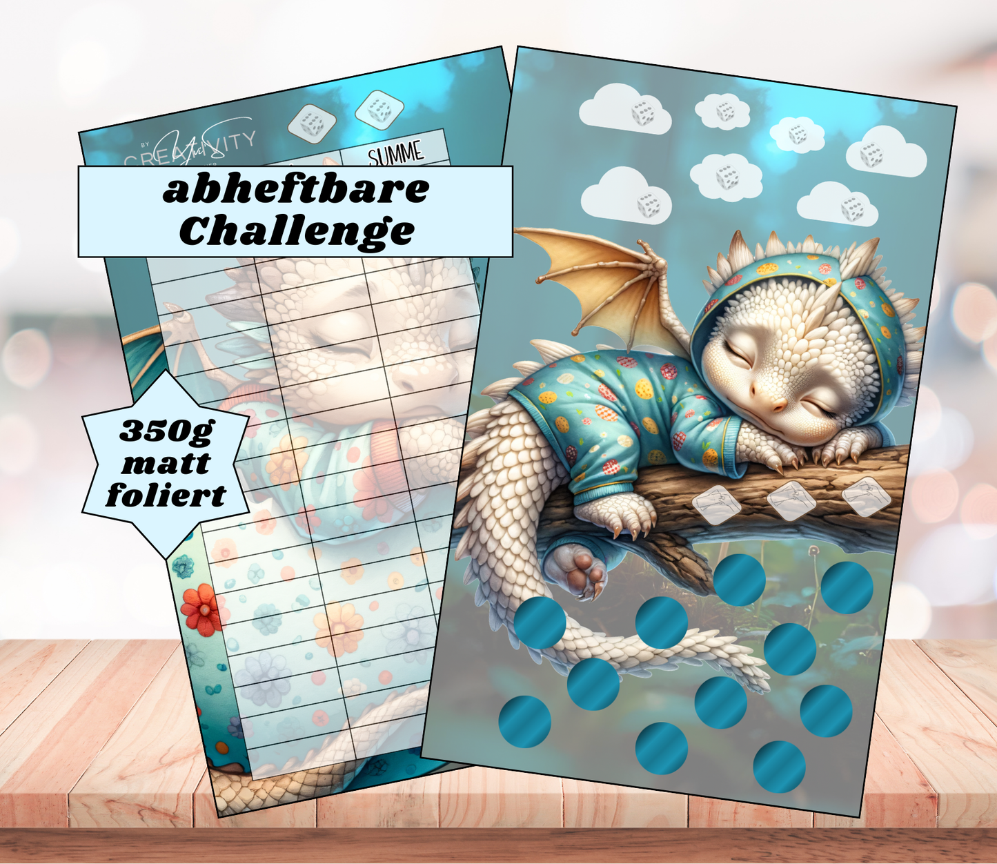 Sparchallenge "Sleeping Dragon", matt foliert für A6, Papier 350g