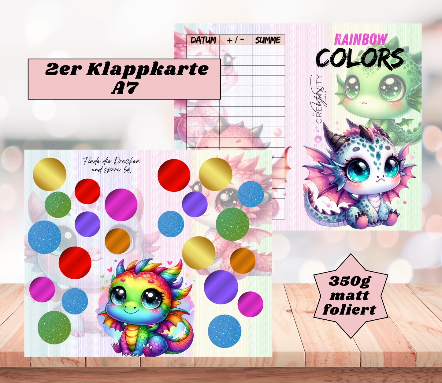 A7 2er-Klappkarte „Rainbow Colors", foliert