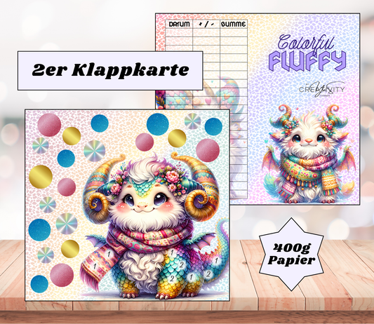 Sparchallenge "Colorful Fluffy" Zweier-Klappkarte, A6, 400g Papier