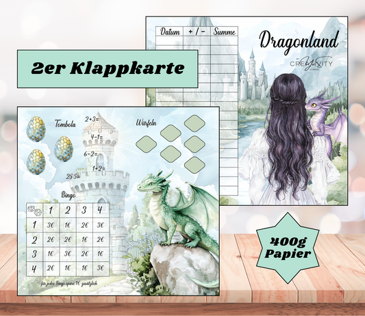 Sparchallenge "Dragonland" Zweier-Klappkarte, A6, 400g Papier