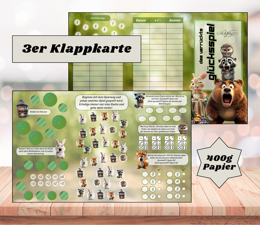 Sparchallenge "das verrückte Glückspiel" Triple-Klappkarte, A6, 400g Papier
