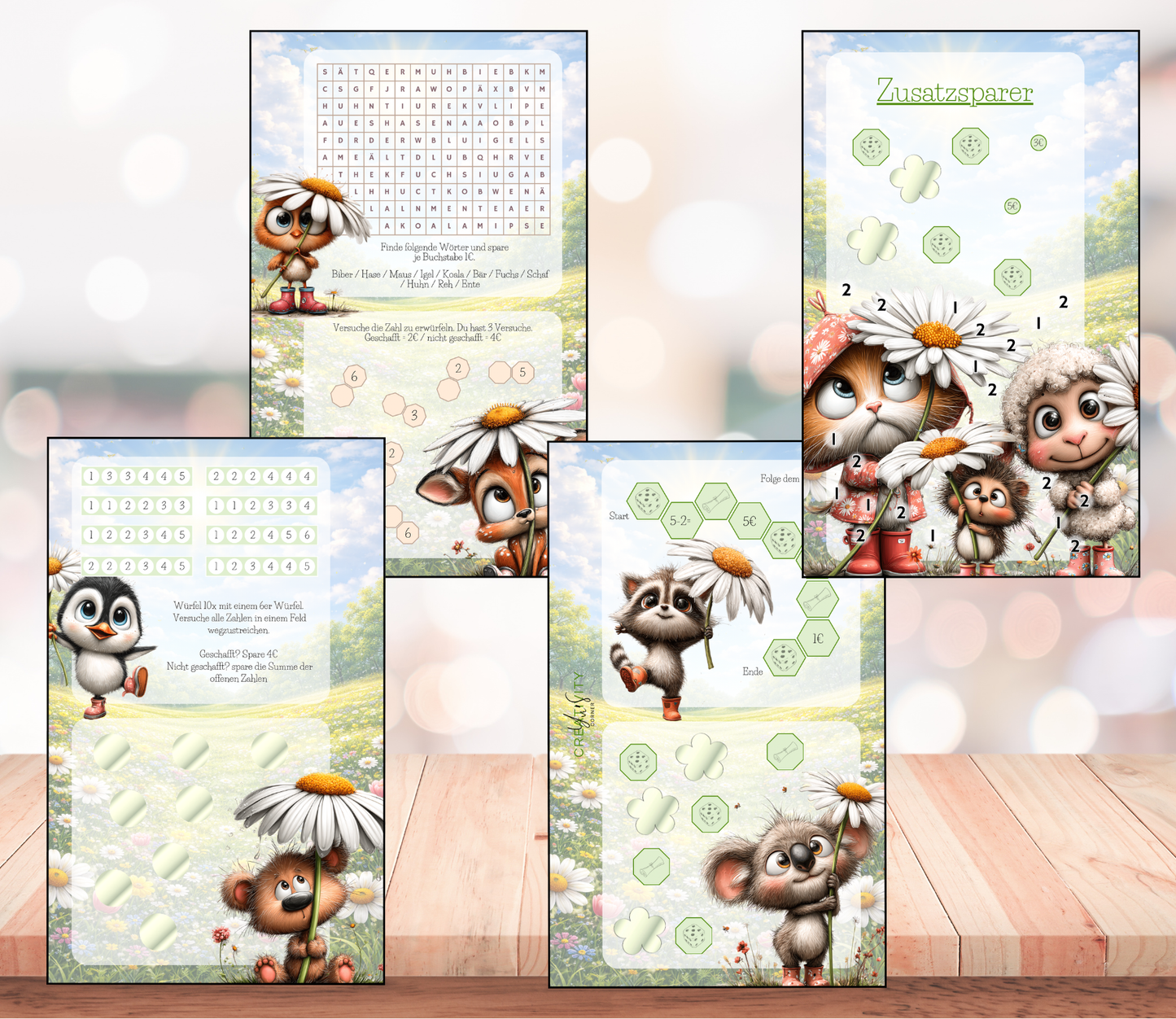 Sparchallenge-Set "auf Regen folgt Sonnenschein", matt foliert für A6, Papier 350g