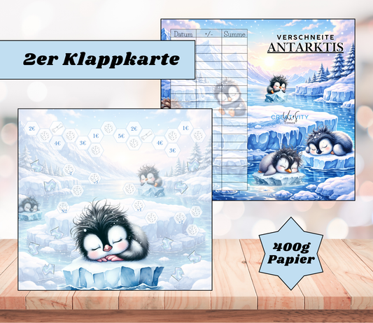 Sparchallenge „verschneite Antarktis" Zweier-Klappkarte, A6, 400g Papier