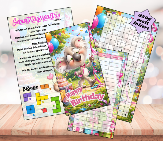 Sparchallenge "Happy Birthday - Spartris", matt foliert für A6, Papier 350g