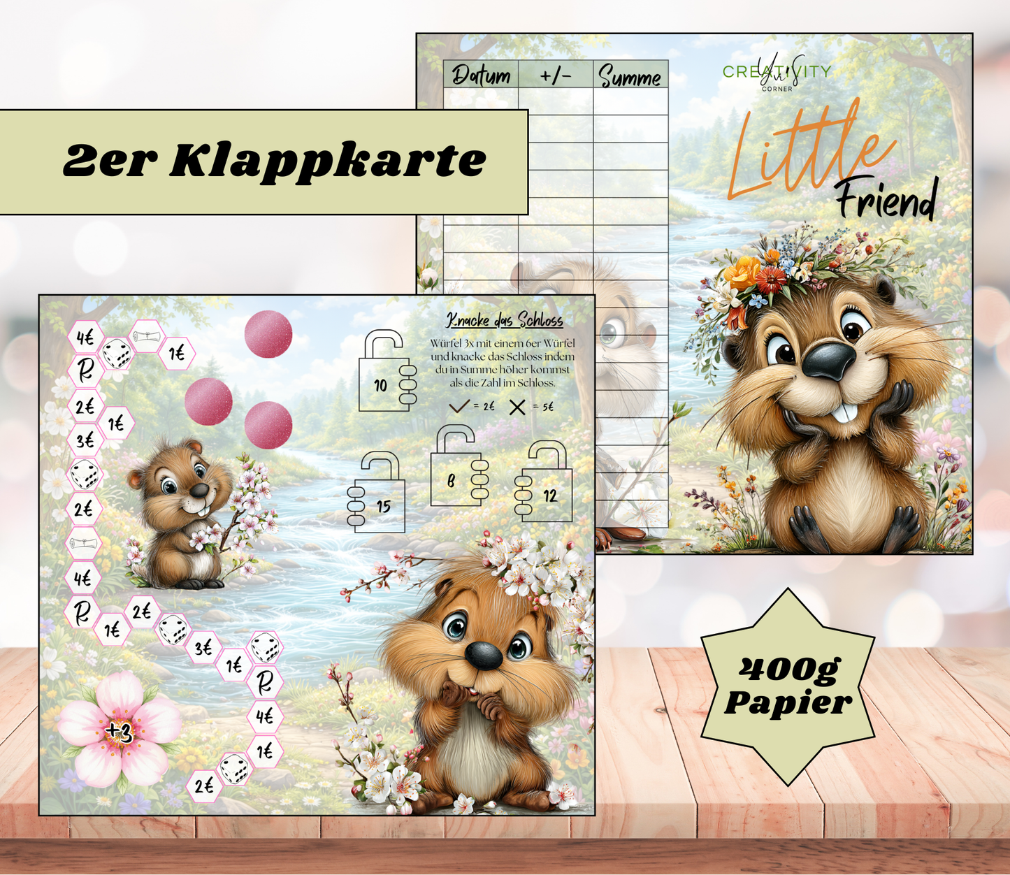 Sparchallenge „Little Friend" Zweier-Klappkarte, A6, 400g Papier