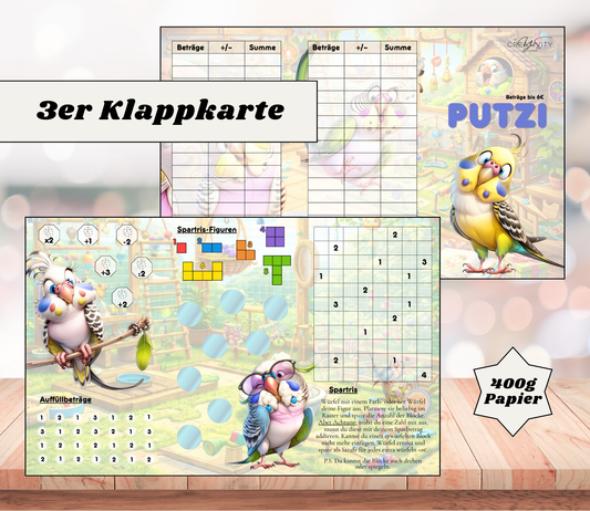 Sparchallenge "Putzi" Triple-Klappkarte, A6, 400g Papier