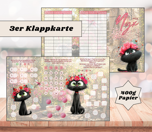Sparchallenge "Mieze Nyx" Triple-Klappkarte, A6, 400g Papier