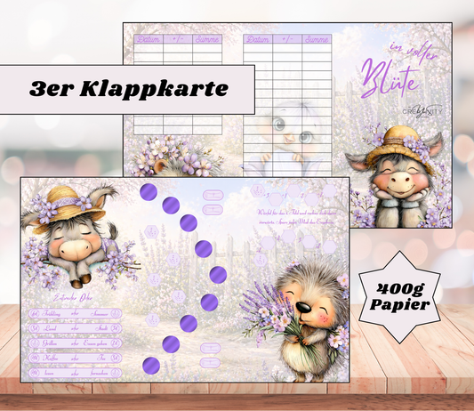 Sparchallenge "in voller Blüte" Triple-Klappkarte, A6, 400g Papier