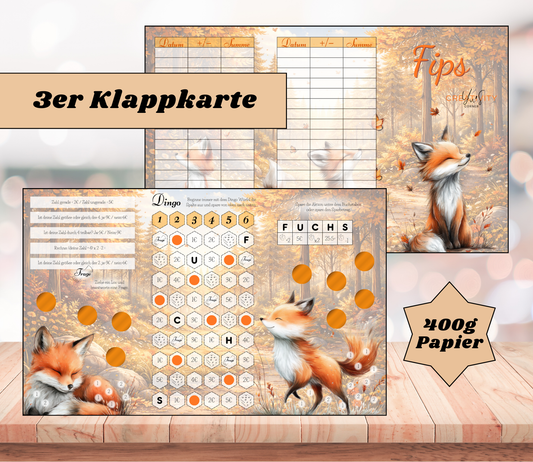 Sparchallenge "Fips der Fuchs" Triple-Klappkarte, A6, 400g Papier