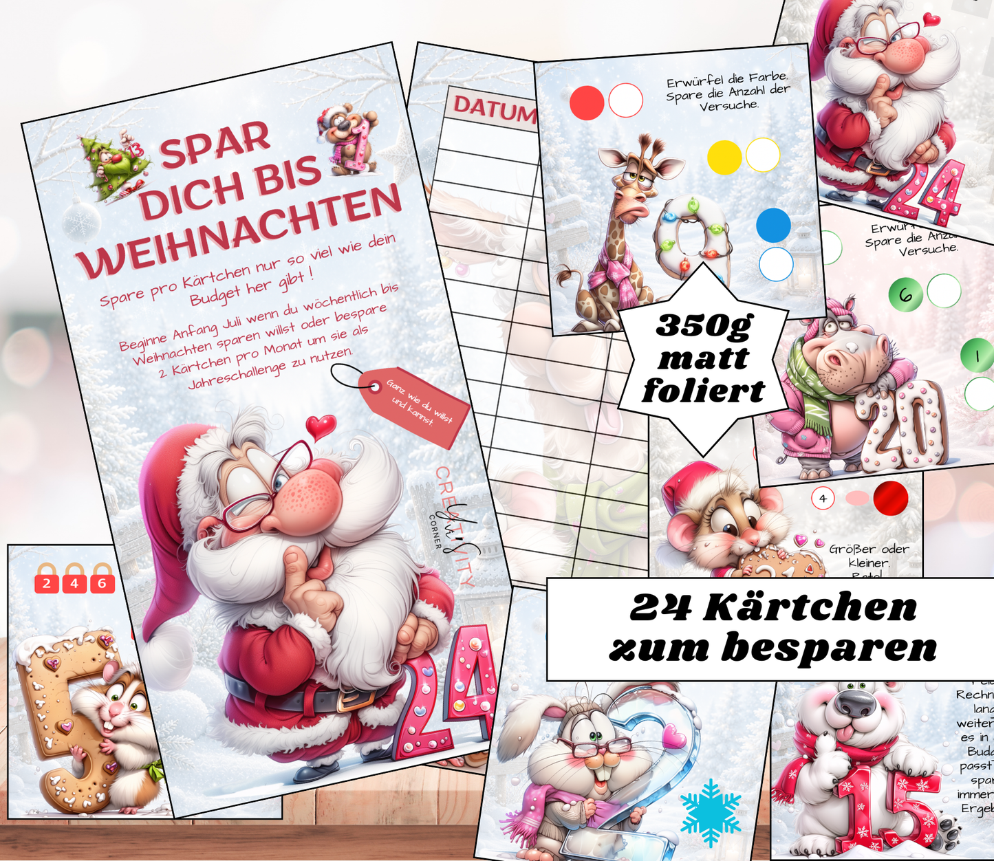 Sparchallenge "Spar dich bis Weihnachten", A6, Papier 350g foliert
