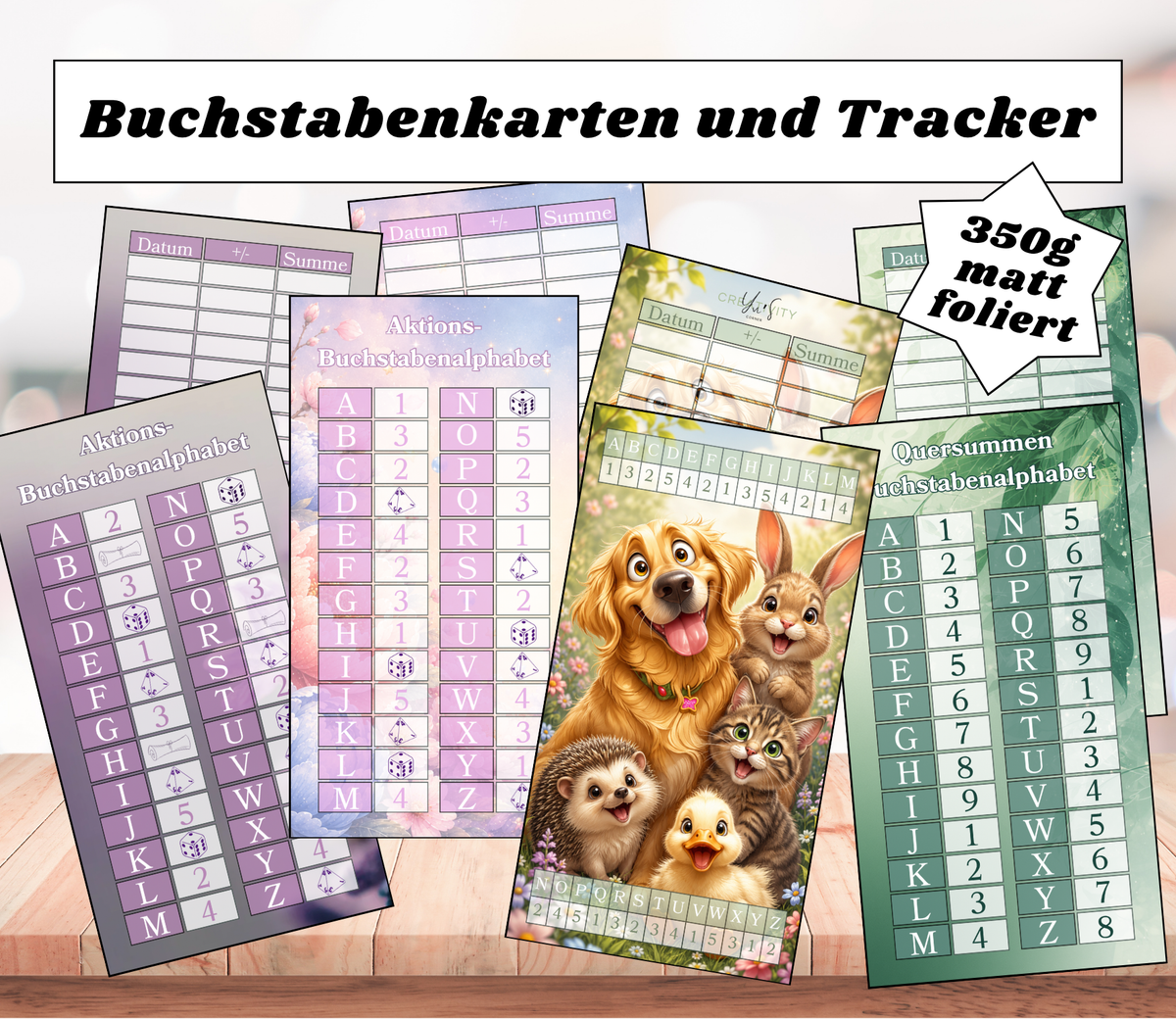 Alphabet-Buchstabenkarten mit Tracker - foliert A6