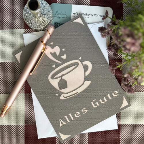 DIY-Klappkarte ☕💖 DIY-Klappkarte "Alles Gute" – eine kleine Auszeit zum Verschenken! 💖☕