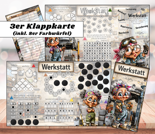 Sparchallenge "Werkstatt" Triple-Klappkarte, A6, 400g Papier & 350g foliertes Dashboard mit Tracker