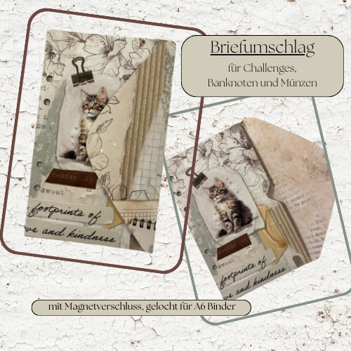 Challenge-Brieftasche "choose joy" Katze gelocht für A6 Binder