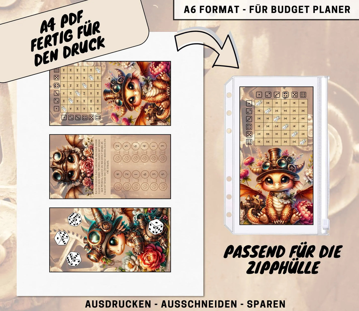 Sparchallenge Set “Steam Dragons”, A6 selbst Ausdrucken💡KEIN physischer Artikel💡