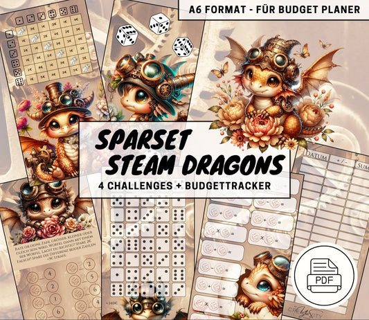 Sparchallenge Set “Steam Dragons”, A6 selbst Ausdrucken💡KEIN physischer Artikel💡
