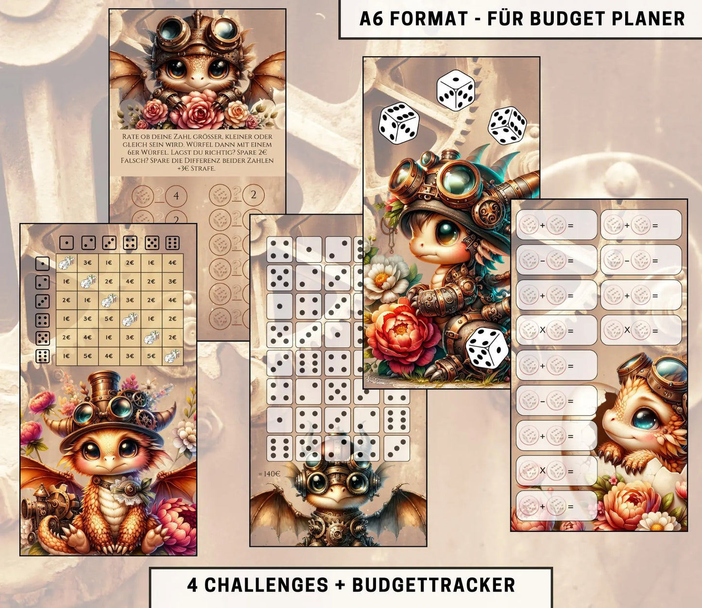 Sparchallenge Set “Steam Dragons”, A6 selbst Ausdrucken💡KEIN physischer Artikel💡