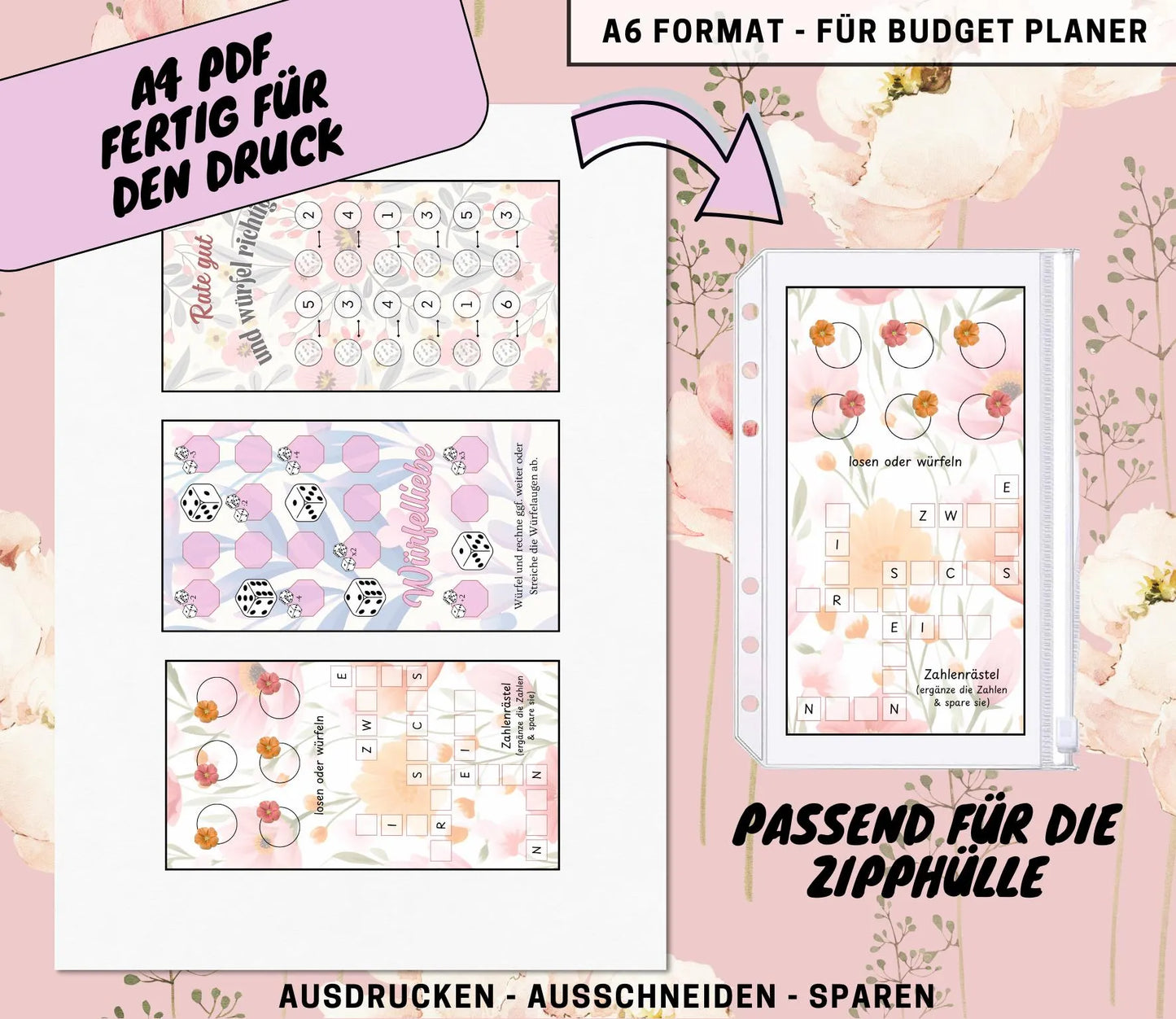 Sparchallenge Set “Blumenliebe”, A6 selbst Ausdrucken💡KEIN physischer Artikel💡