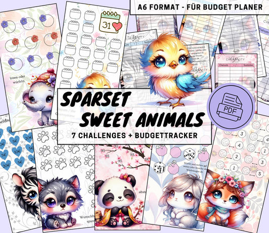 Sparchallenge Set “Sweet Animals”, A6 selbst Ausdrucken💡KEIN physischer Artikel💡