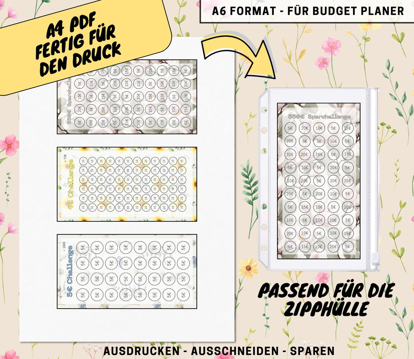 Set “einfache SparChallenges”, A6 selbst Ausdrucken💡KEIN physischer Artikel💡