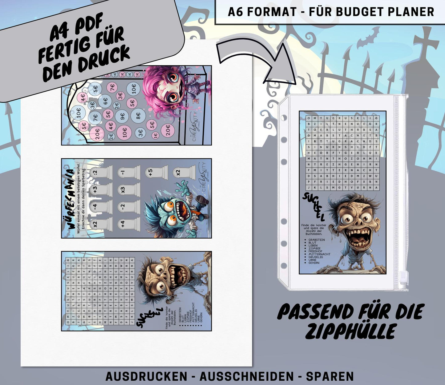 Sparchallenge Set “Zomieland”, A6 selbst Ausdrucken💡KEIN physischer Artikel💡