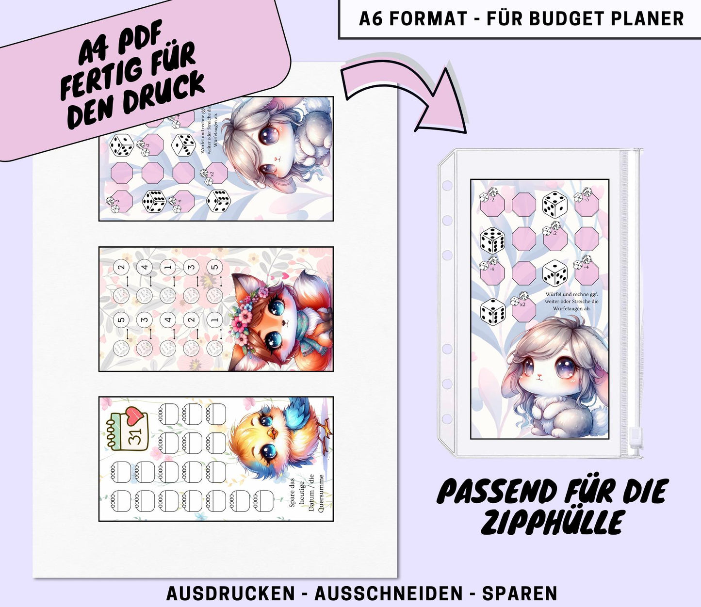 Sparchallenge Set “Sweet Animals”, A6 selbst Ausdrucken💡KEIN physischer Artikel💡