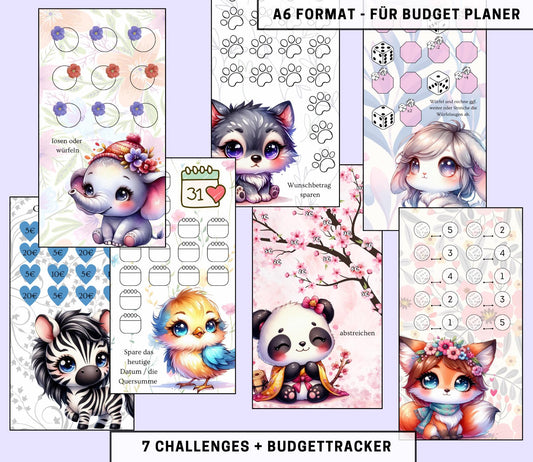 Sparchallenge Set “Sweet Animals”, A6 selbst Ausdrucken💡KEIN physischer Artikel💡